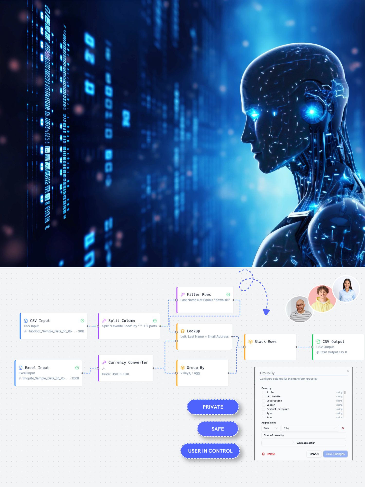 FileBender vs AI-based data prep tools - evil uncontrolable machine vs user-friendly step-by-step flow
